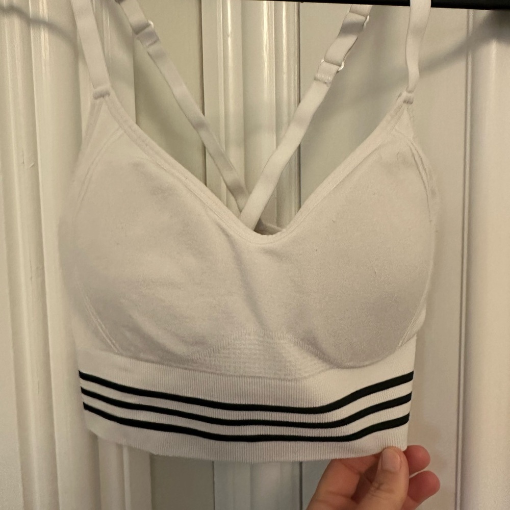 Born Primitive Classic White Sports Bra with Black Stripes- Seamless fabric